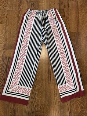 Striped Abercrombie Maroon & Black Women’s Casual satin pants